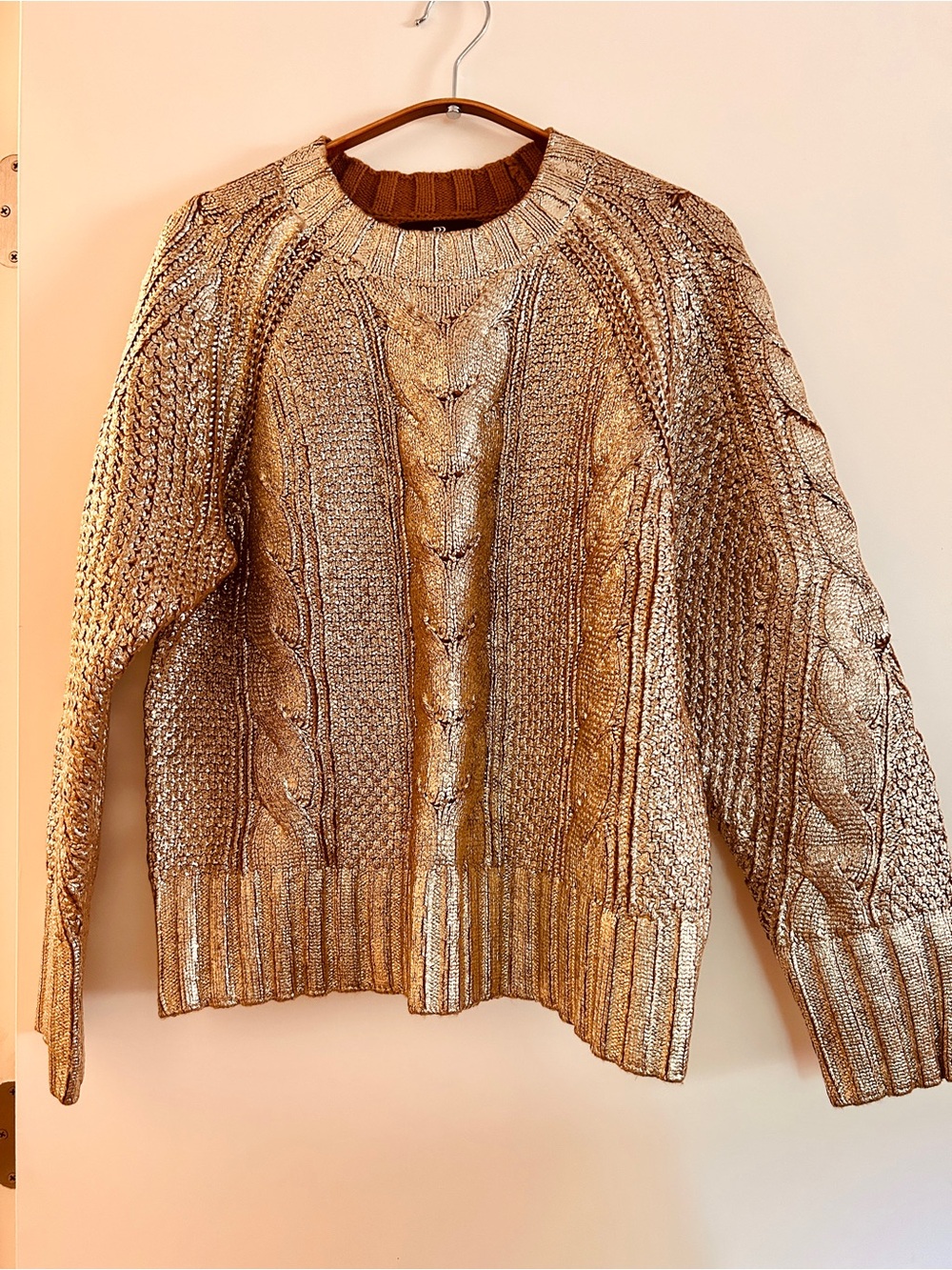 BR Metallic Gold Cable Knit Sweater